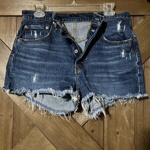 Levi's Dark Blue Frayed Hem Jean Shorts